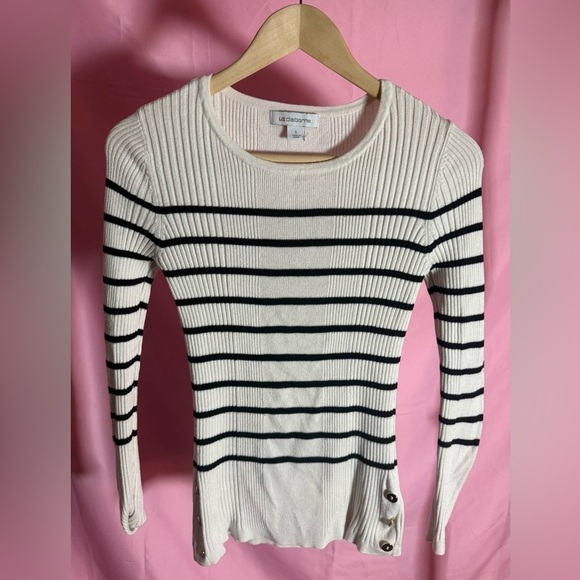 Liz Claiborne Sweaters - Liz Claiborne Black and Cream Ribbed Stripe Sweater Size S